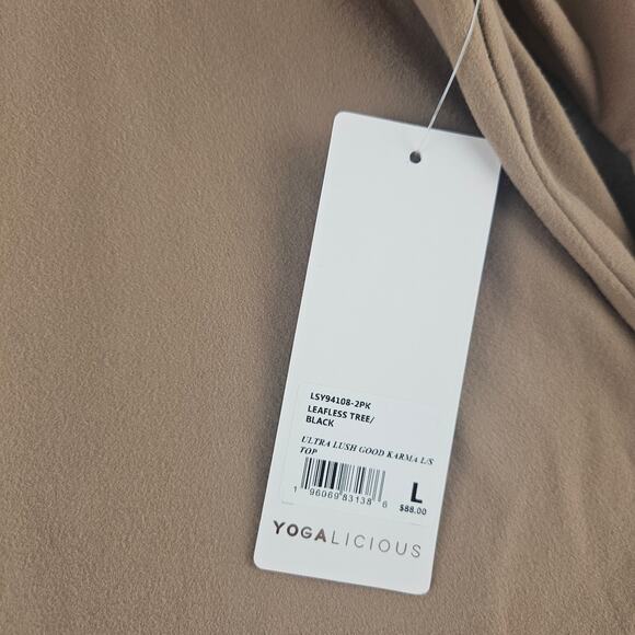 Yogalicious Taupe Mock Neck Ultra Lush Long Sleeve Good Karma Top Large - Picture 2 of 6